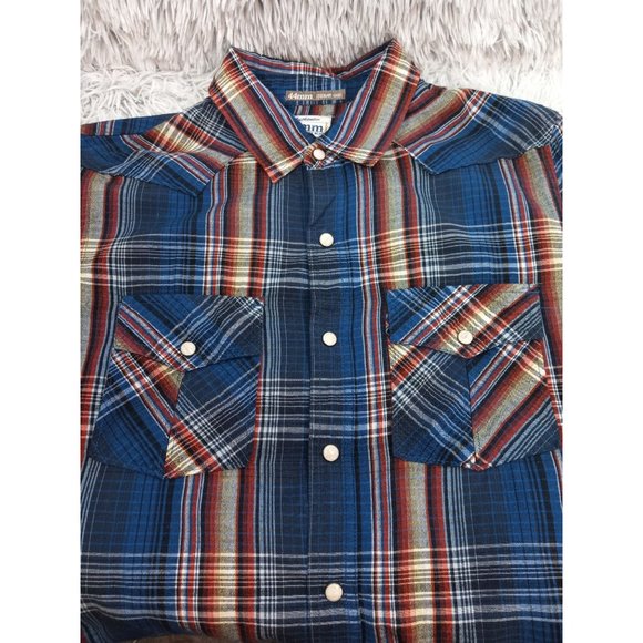 44MM Shirt Mens Small Blue Plaid Western Pearl Snap Cowboy Rodeo Button Down Top - Picture 7 of 7
